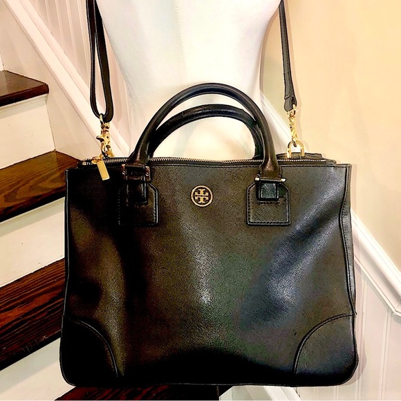 TORY BURCH Robinson Black Saffiano Leather Satchel Crossbody Shoulder Bag - Picture 9 of 16